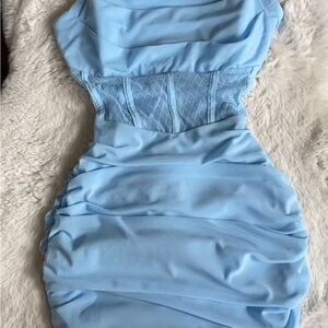 Mypheme Light Blue Ruched Medium Mini Dress